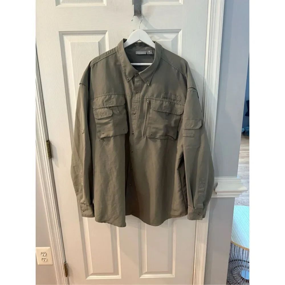 Quest Olive Green Vented Hiking Fishing Shirt sz XXL EUC